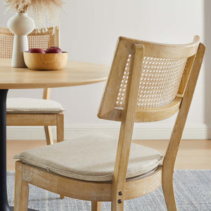 Modway Furniture Caledonia Fabric Upholstered Wood Dining Chairs Set of 2 - Retro-Modern Design for Any Space Gray Beige EEI-6080-GRY-BEI