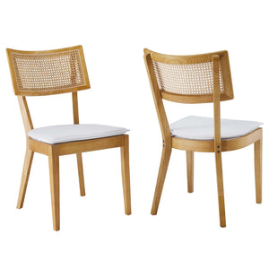 Modway Furniture Caledonia Fabric Upholstered Wood Dining Chairs Set of 2 - Retro-Modern Design for Any Space Natural White EEI-6080-NAT-WHI