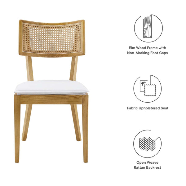 Modway Furniture Caledonia Fabric Upholstered Wood Dining Chairs Set of 2 - Retro-Modern Design for Any Space Natural White EEI-6080-NAT-WHI
