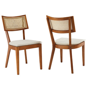 Modway Furniture Caledonia Fabric Upholstered Wood Dining Chairs Set of 2 - Retro-Modern Design for Any Space Walnut Beige EEI-6080-WAL-BEI