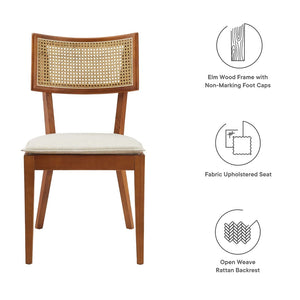 Modway Furniture Caledonia Fabric Upholstered Wood Dining Chairs Set of 2 - Retro-Modern Design for Any Space Walnut Beige EEI-6080-WAL-BEI