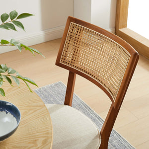 Modway Furniture Caledonia Fabric Upholstered Wood Dining Chairs Set of 2 - Retro-Modern Design for Any Space Walnut Beige EEI-6080-WAL-BEI