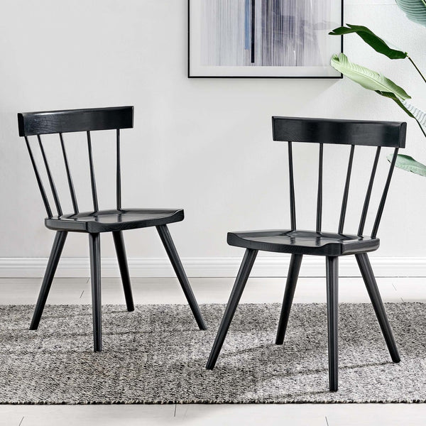 Modway Furniture Sutter Wood Dining Side Chair Set of 2 - Modern Farmhouse Design, Durable Elm Wood & Versatile Elegance EEI-6082-BLK