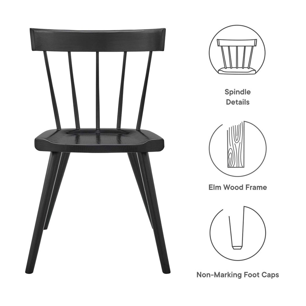 Modway Furniture Sutter Wood Dining Side Chair Set of 2 - Modern Farmhouse Design, Durable Elm Wood & Versatile Elegance EEI-6082-BLK