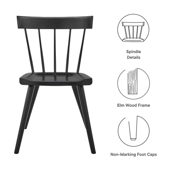 Modway Furniture Sutter Wood Dining Side Chair Set of 2 - Modern Farmhouse Design, Durable Elm Wood & Versatile Elegance EEI-6082-BLK