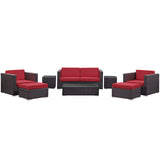 Modway Furniture Venice 8 Piece Outdoor Patio Sofa Set Espresso Red 57.5 x 165 x 25.5