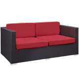 Modway Furniture Venice 8 Piece Outdoor Patio Sofa Set Espresso Red 57.5 x 165 x 25.5