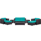 Modway Furniture Venice 8 Piece Outdoor Patio Sofa Set Espresso Turquoise 57.5 x 165 x 25.5