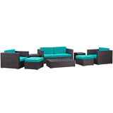 Modway Furniture Venice 8 Piece Outdoor Patio Sofa Set Espresso Turquoise 57.5 x 165 x 25.5