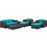 Modway Furniture Venice 8 Piece Outdoor Patio Sofa Set Espresso Turquoise 57.5 x 165 x 25.5