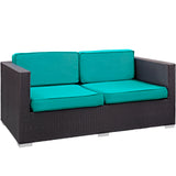 Modway Furniture Venice 8 Piece Outdoor Patio Sofa Set Espresso Turquoise 57.5 x 165 x 25.5