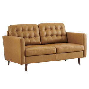 Modway Furniture Exalt Tufted Leather Loveseat - Mid-Century Modern Comfort, Durable Top-Grain Leather, Stylish Design EEI-6100-TAN