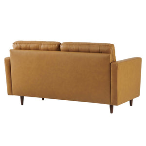 Modway Furniture Exalt Tufted Leather Loveseat - Mid-Century Modern Comfort, Durable Top-Grain Leather, Stylish Design EEI-6100-TAN