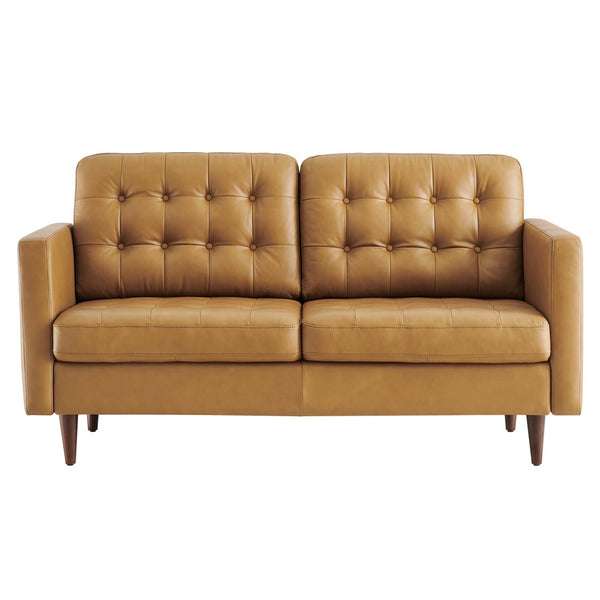 Modway Furniture Exalt Tufted Leather Loveseat - Mid-Century Modern Comfort, Durable Top-Grain Leather, Stylish Design EEI-6100-TAN