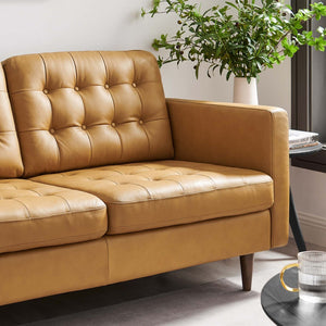 Modway Furniture Exalt Tufted Leather Loveseat - Mid-Century Modern Comfort, Durable Top-Grain Leather, Stylish Design EEI-6100-TAN