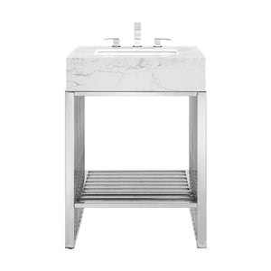 Modway Furniture Gridiron 24" Bathroom Vanity - Contemporary White Stainless Steel with Integrated Marble Sink EEI-6103-WHI-SLV