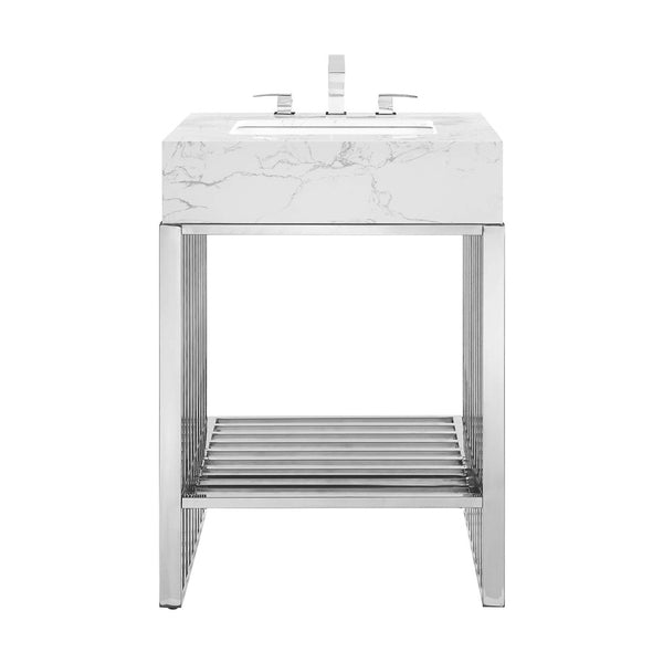 Modway Furniture Gridiron 24" Bathroom Vanity - Contemporary White Stainless Steel with Integrated Marble Sink EEI-6103-WHI-SLV