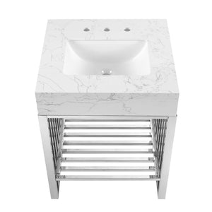 Modway Furniture Gridiron 24" Bathroom Vanity - Contemporary White Stainless Steel with Integrated Marble Sink EEI-6103-WHI-SLV