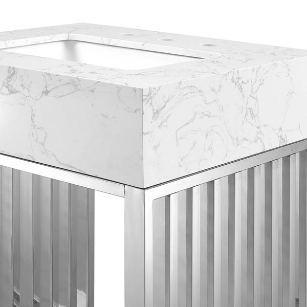 Modway Furniture Gridiron 24" Bathroom Vanity - Contemporary White Stainless Steel with Integrated Marble Sink EEI-6103-WHI-SLV