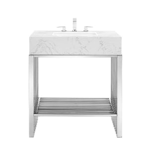 Modway Furniture Gridiron 30" Bathroom Vanity - Modern Industrial Design with Integrated Marble Sink & Open Storage EEI-6105-WHI-SLV