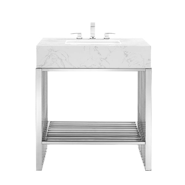 Modway Furniture Gridiron 30" Bathroom Vanity - Modern Industrial Design with Integrated Marble Sink & Open Storage EEI-6105-WHI-SLV