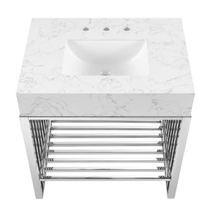 Modway Furniture Gridiron 30" Bathroom Vanity - Modern Industrial Design with Integrated Marble Sink & Open Storage EEI-6105-WHI-SLV