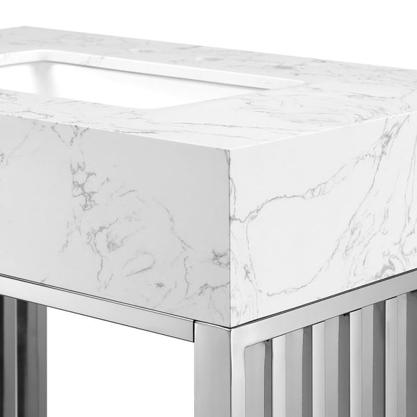 Modway Furniture Gridiron 30" Bathroom Vanity - Modern Industrial Design with Integrated Marble Sink & Open Storage EEI-6105-WHI-SLV