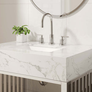 Modway Furniture Gridiron 30" Bathroom Vanity - Modern Industrial Design with Integrated Marble Sink & Open Storage EEI-6105-WHI-SLV