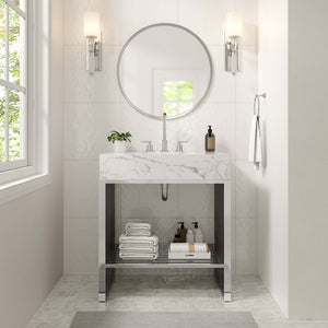 Modway Furniture Gridiron 30" Bathroom Vanity - Modern Industrial Design with Integrated Marble Sink & Open Storage EEI-6105-WHI-SLV
