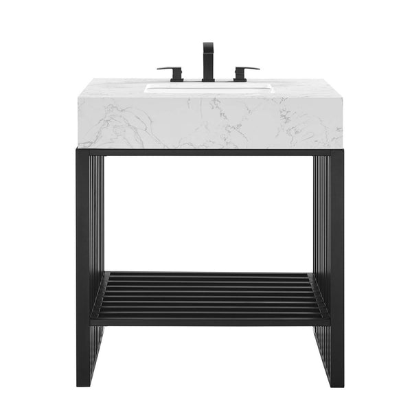 Modway Furniture Gridiron 30" Bathroom Vanity - Modern Industrial Design with Integrated Sink & Open Storage Space EEI-6106-WHI-BLK