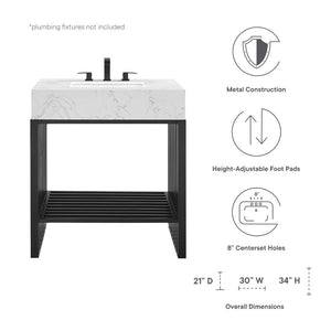 Modway Furniture Gridiron 30" Bathroom Vanity - Modern Industrial Design with Integrated Sink & Open Storage Space EEI-6106-WHI-BLK