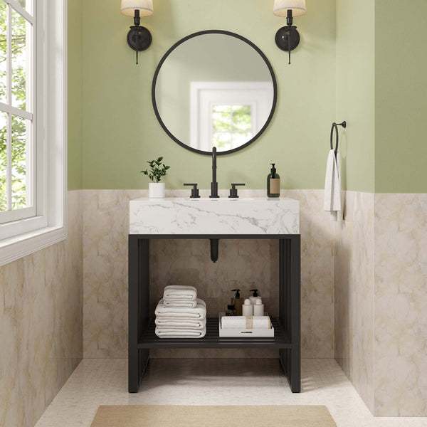 Modway Furniture Gridiron 30" Bathroom Vanity - Modern Industrial Design with Integrated Sink & Open Storage Space EEI-6106-WHI-BLK