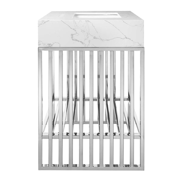 Modway Furniture Gridiron 36" Stainless Steel Bathroom Vanity - Contemporary Design with Open Storage & Marble Sink EEI-6107-WHI-SLV