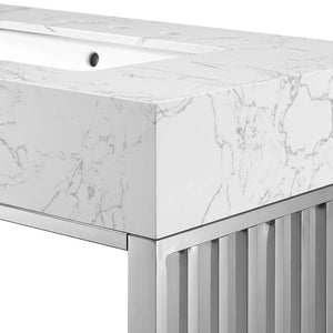 Modway Furniture Gridiron 36" Stainless Steel Bathroom Vanity - Contemporary Design with Open Storage & Marble Sink EEI-6107-WHI-SLV