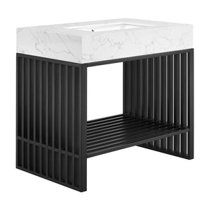 Modway Furniture Gridiron 36" Bathroom Vanity by Modway - Modern Open-Concept Design with Integrated Marble Sink EEI-6108-WHI-BLK