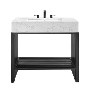 Modway Furniture Gridiron 36" Bathroom Vanity by Modway - Modern Open-Concept Design with Integrated Marble Sink EEI-6108-WHI-BLK