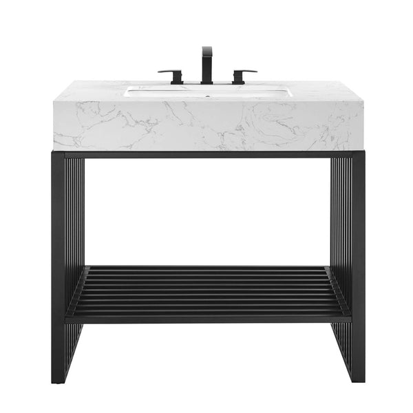Modway Furniture Gridiron 36" Bathroom Vanity by Modway - Modern Open-Concept Design with Integrated Marble Sink EEI-6108-WHI-BLK