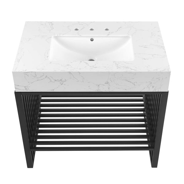 Modway Furniture Gridiron 36" Bathroom Vanity by Modway - Modern Open-Concept Design with Integrated Marble Sink EEI-6108-WHI-BLK