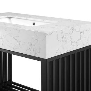 Modway Furniture Gridiron 36" Bathroom Vanity by Modway - Modern Open-Concept Design with Integrated Marble Sink EEI-6108-WHI-BLK