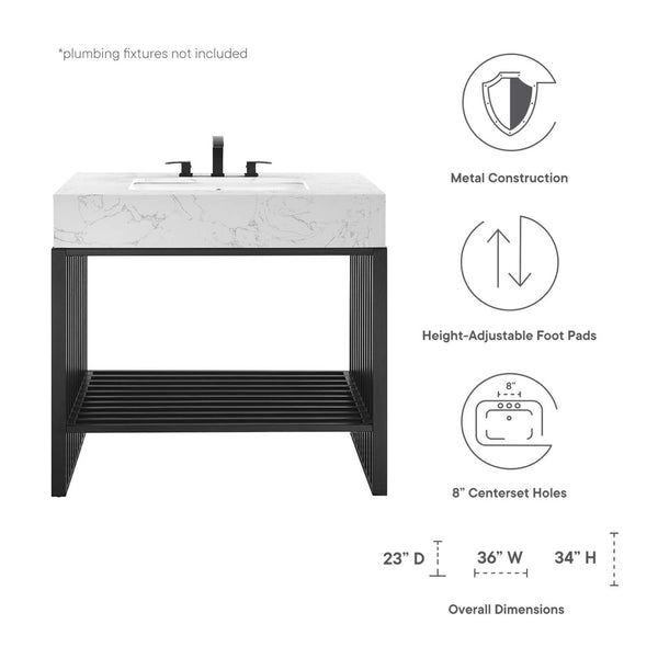 Modway Furniture Gridiron 36" Bathroom Vanity by Modway - Modern Open-Concept Design with Integrated Marble Sink EEI-6108-WHI-BLK