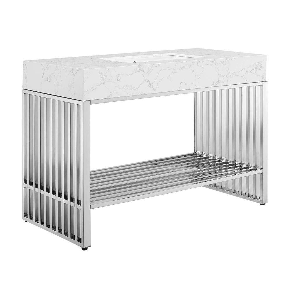 Modway Furniture Gridiron 48" Bathroom Vanity - Modern Industrial Design with Seamless Marble Sink & Open Storage Space EEI-6109-WHI-SLV