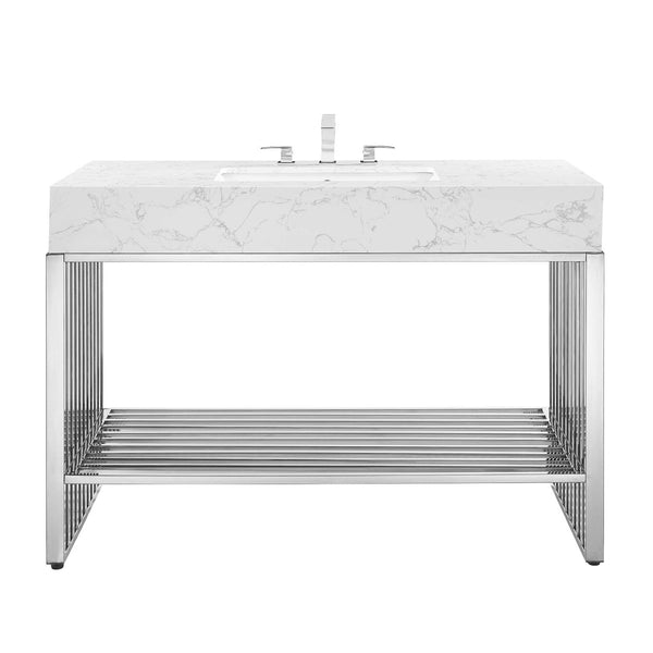 Modway Furniture Gridiron 48" Bathroom Vanity - Modern Industrial Design with Seamless Marble Sink & Open Storage Space EEI-6109-WHI-SLV