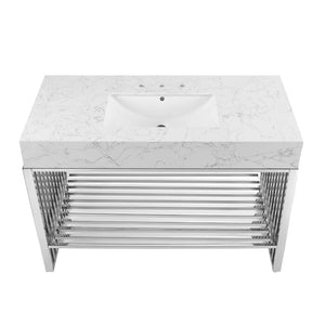 Modway Furniture Gridiron 48" Bathroom Vanity - Modern Industrial Design with Seamless Marble Sink & Open Storage Space EEI-6109-WHI-SLV