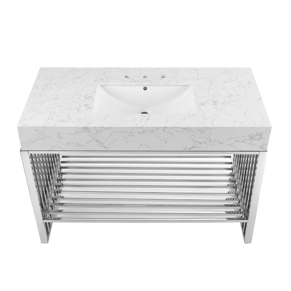 Modway Furniture Gridiron 48" Bathroom Vanity - Modern Industrial Design with Seamless Marble Sink & Open Storage Space EEI-6109-WHI-SLV