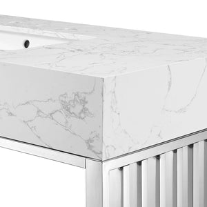 Modway Furniture Gridiron 48" Bathroom Vanity - Modern Industrial Design with Seamless Marble Sink & Open Storage Space EEI-6109-WHI-SLV