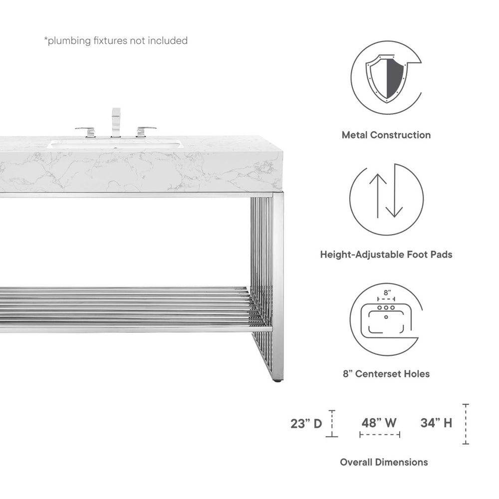 Modway Furniture Gridiron 48" Bathroom Vanity - Modern Industrial Design with Seamless Marble Sink & Open Storage Space EEI-6109-WHI-SLV