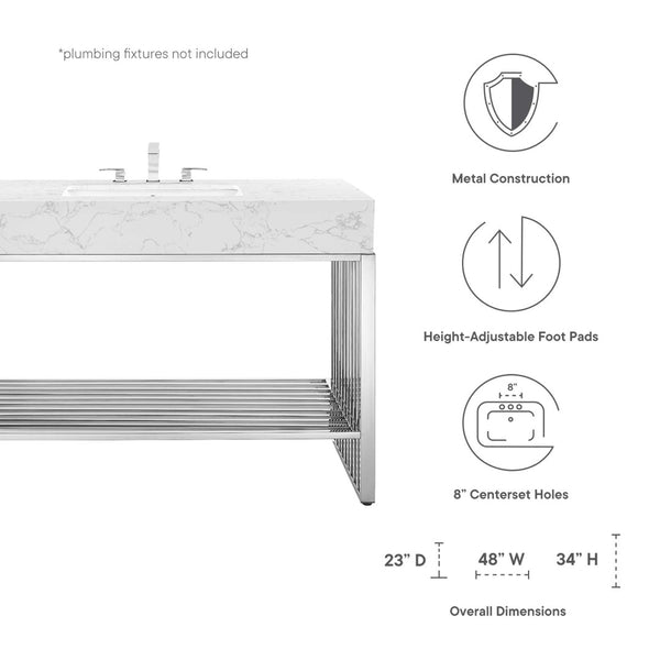 Modway Furniture Gridiron 48" Bathroom Vanity - Modern Industrial Design with Seamless Marble Sink & Open Storage Space EEI-6109-WHI-SLV