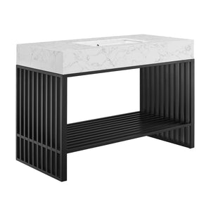 Modway Furniture Gridiron 48" Bathroom Vanity - Modern Industrial Design with Open Shelf & Seamless Marble Sink EEI-6110-WHI-BLK