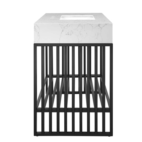 Modway Furniture Gridiron 48" Bathroom Vanity - Modern Industrial Design with Open Shelf & Seamless Marble Sink EEI-6110-WHI-BLK