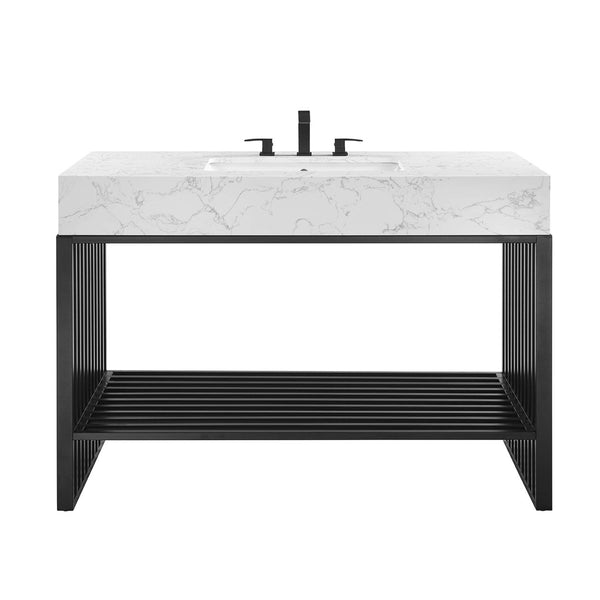 Modway Furniture Gridiron 48" Bathroom Vanity - Modern Industrial Design with Open Shelf & Seamless Marble Sink EEI-6110-WHI-BLK